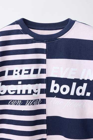 STRIPED SLOGAN T-SHIRT - Navy / White by Zara - Image 2