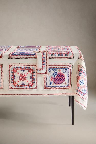 NAPPE COTON LIN BRODERIES POINT DE CROIX - Rose de Zara - Image 4