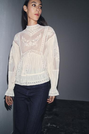 ZW COLLECTION ROMANTIC EMBROIDERED BLOUSE - Ecru by Zara