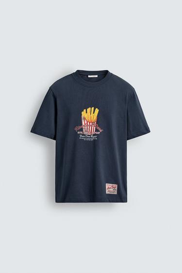 Zara CONTRAST PRINT T-SHIRT - Navy blue