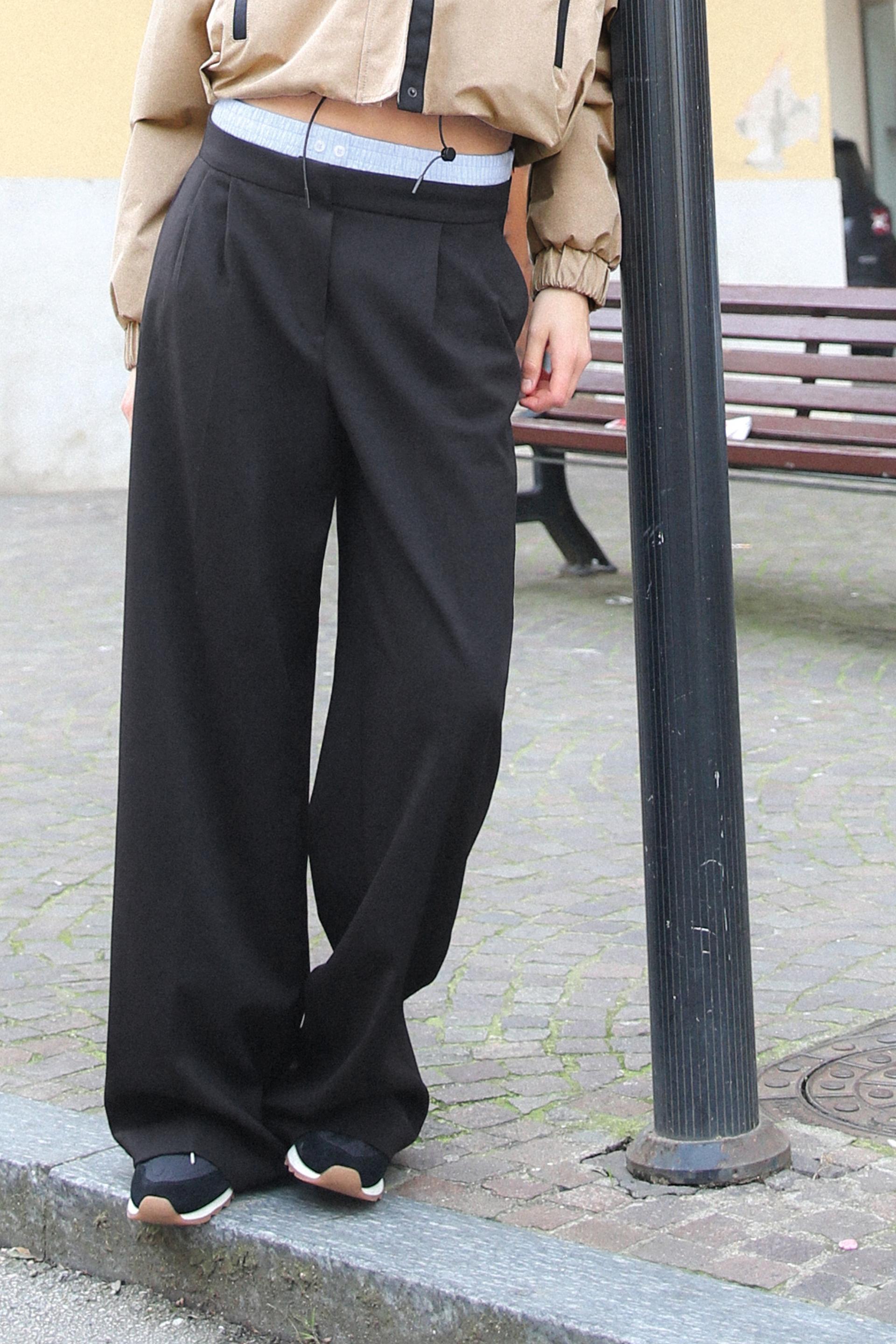 CONTRASTING DOUBLE WAISTBAND PANTS