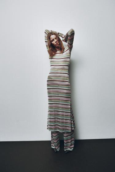 LONG METALLIC THREAD STRIPED DRESS - Multicoloured by Zara - Image 2