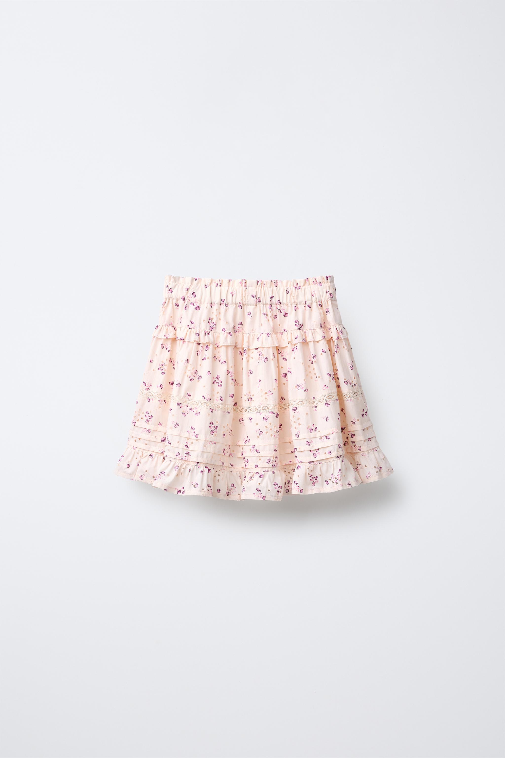LACE INSERT FLORAL SKIRT - Ecru | ZARA United States