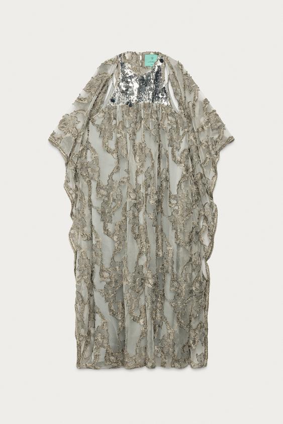 Marisa berenson x ZARA pullu jakarlı tunik elbise