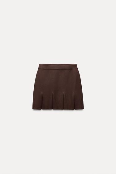 PLEATED MINI KNIT SKIRT - Brown by Zara