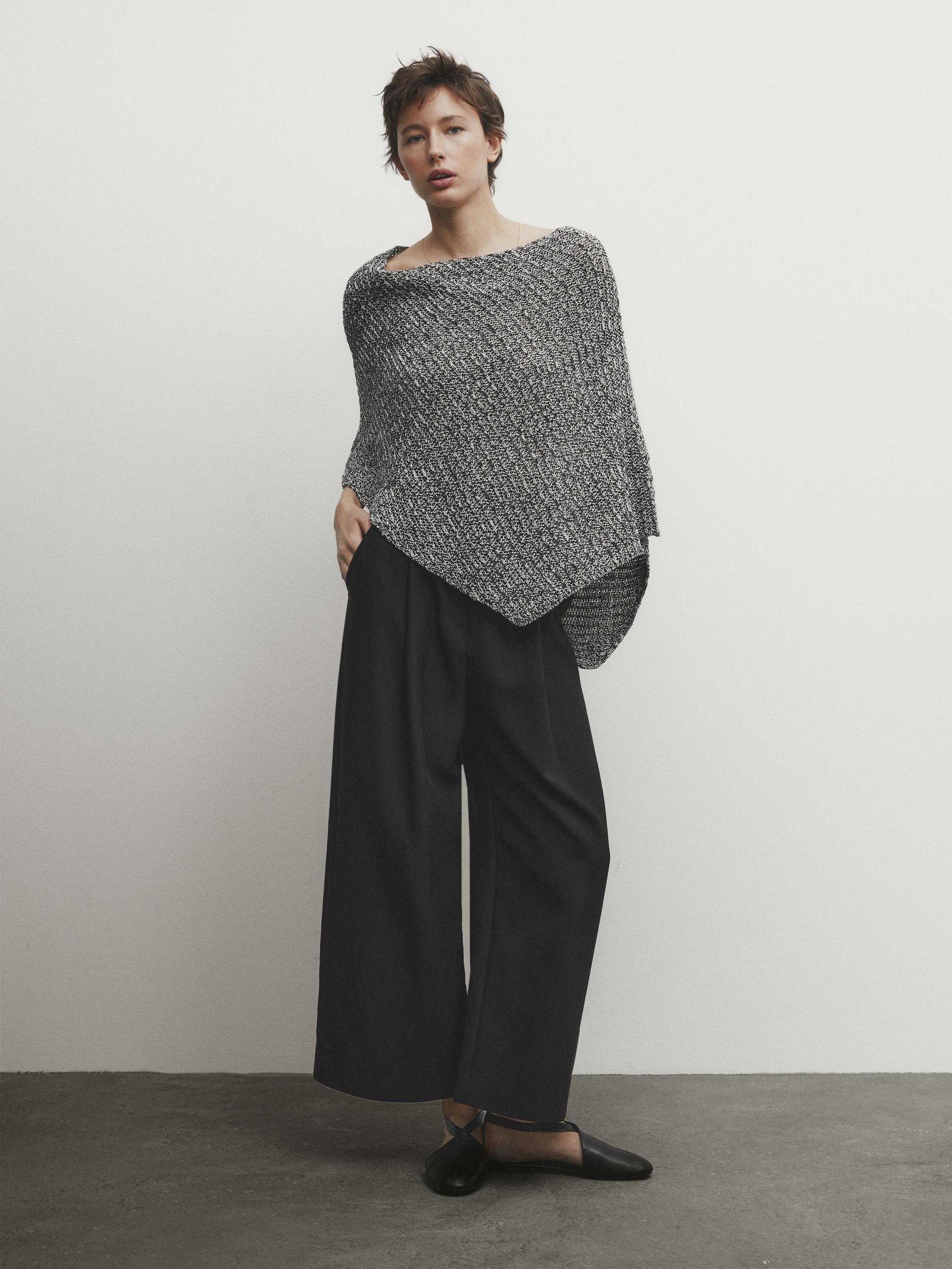 Drop neck knit cape sweater - Black | ZARA Canada
