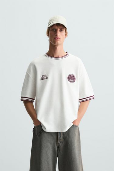 CAMISETA ESTRUTURA FUTEBOL RETRÔ - Branco-marfim da Zara