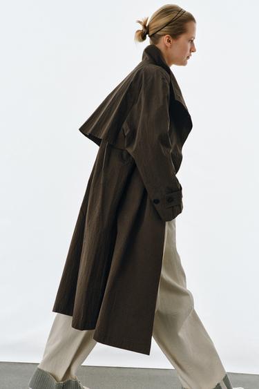 TRENCH OVERSIZE À CARREAUX ZW COLLECTION - Chocolat de Zara - Image 5