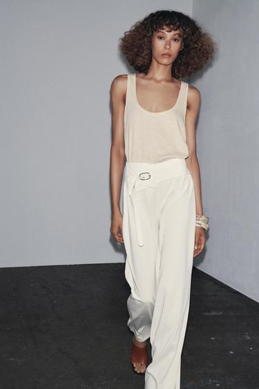 PANTALON CEINTURE - Écru de Zara