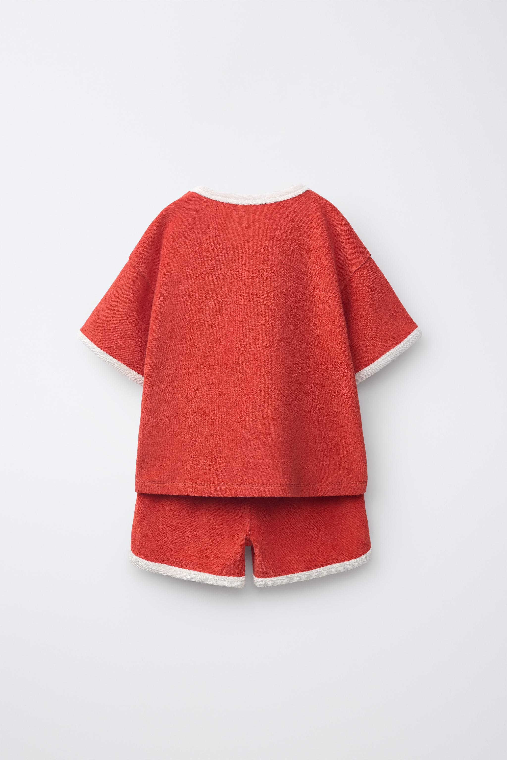 T-SHIRT AND BERMUDA SET WITH TOWEL EFFECT PIPING