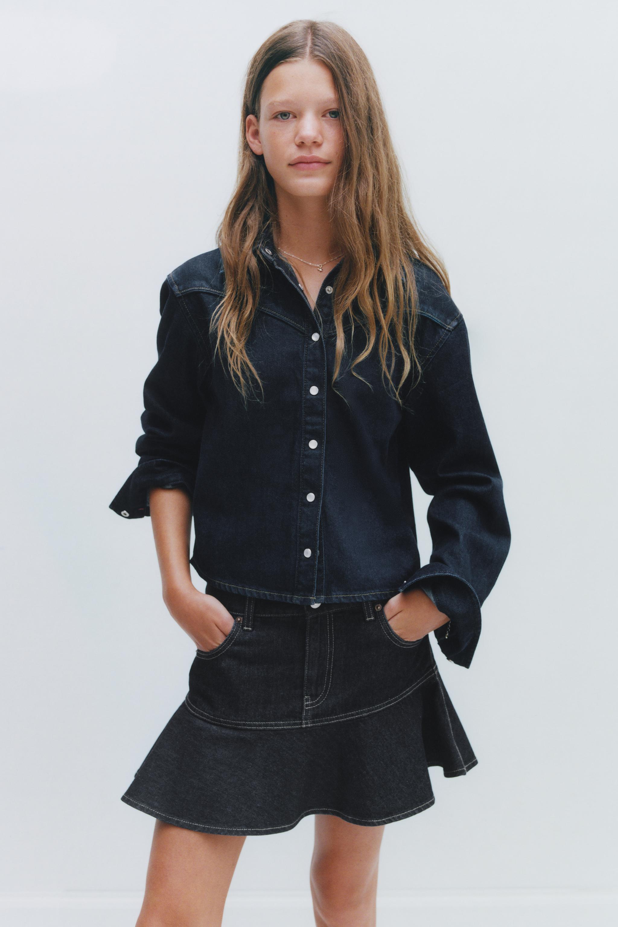 RUFFLED DENIM SKIRT — Blue