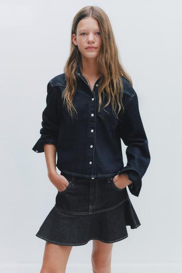 FALDA DENIM VOLANTES - Azul de Zara