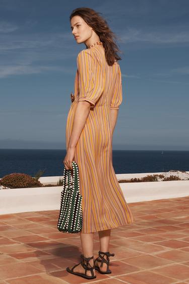 ROBE MIDI RAYURES LIMITED EDITION - Orange de Zara - Image 3