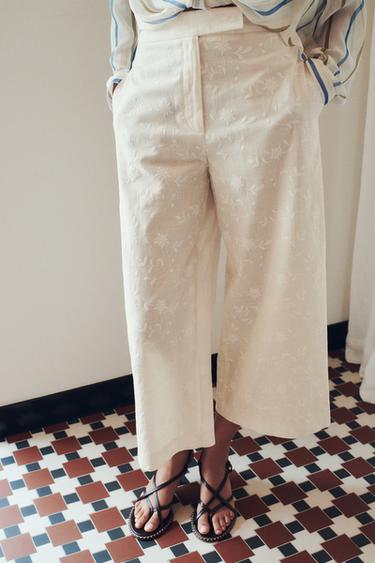 EMBROIDERED CULOTTES - Light beige by Zara