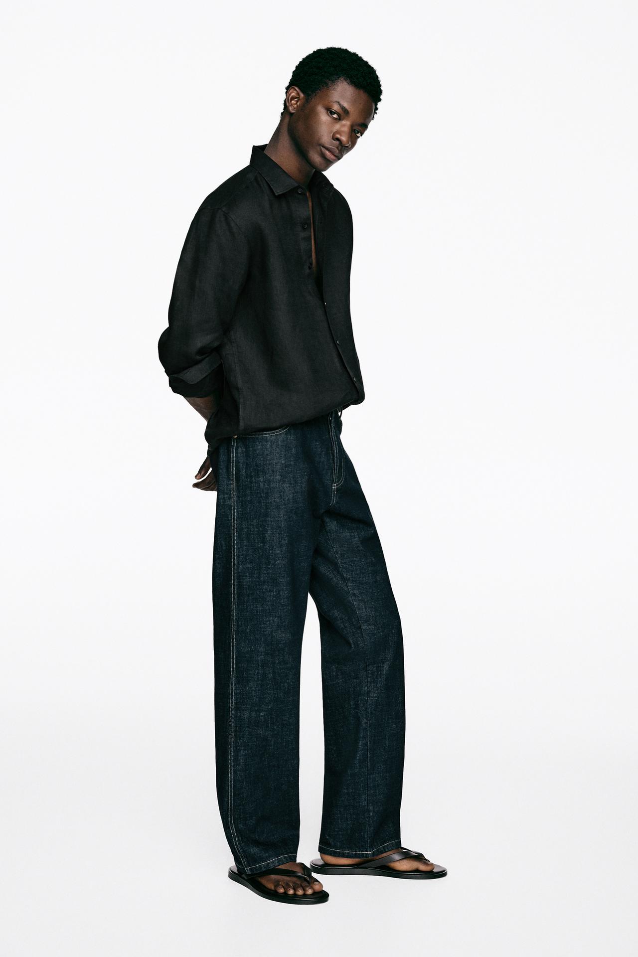 Slim fit 100% linen shirt — Black