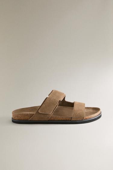 SANDALES DOUBLE BRIDE CROÛTE DE CUIR - Marron de Zara - Image 0