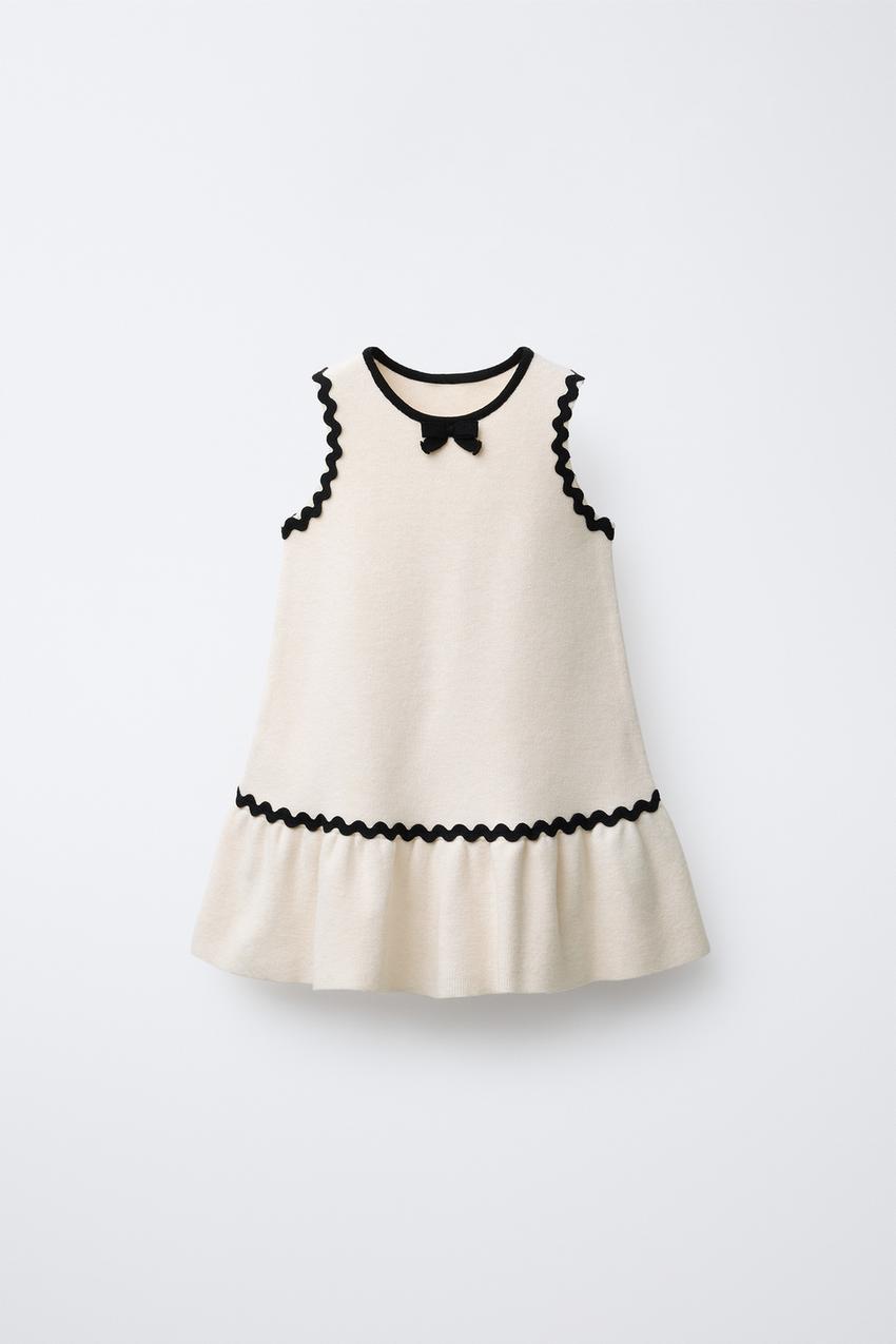 Zara - Contrast Wavy Knit Dress - Ecru - 1 Years (33,9 Inches) - Kids