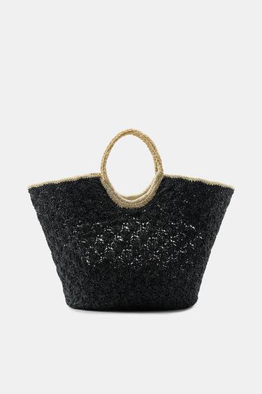 編み込みコンビネーションバスケットブラックZaraの編み込みコンビネーションバスケット - ブラック 