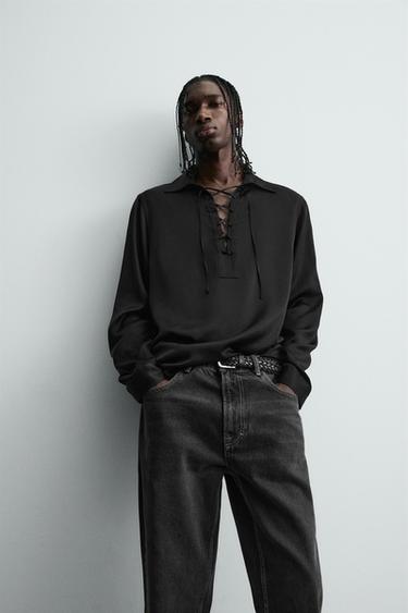 CHEMISE POLO FLUIDE À LACET - Noir de Zara - Image 6