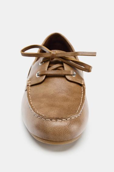 LACE-UP FLAT SHOES - Brown by Zara - Image 3