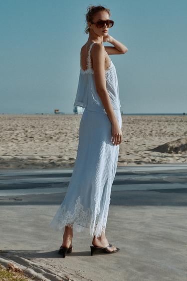 LACE MIDI SKIRT - Pastel blue by Zara - Image 4