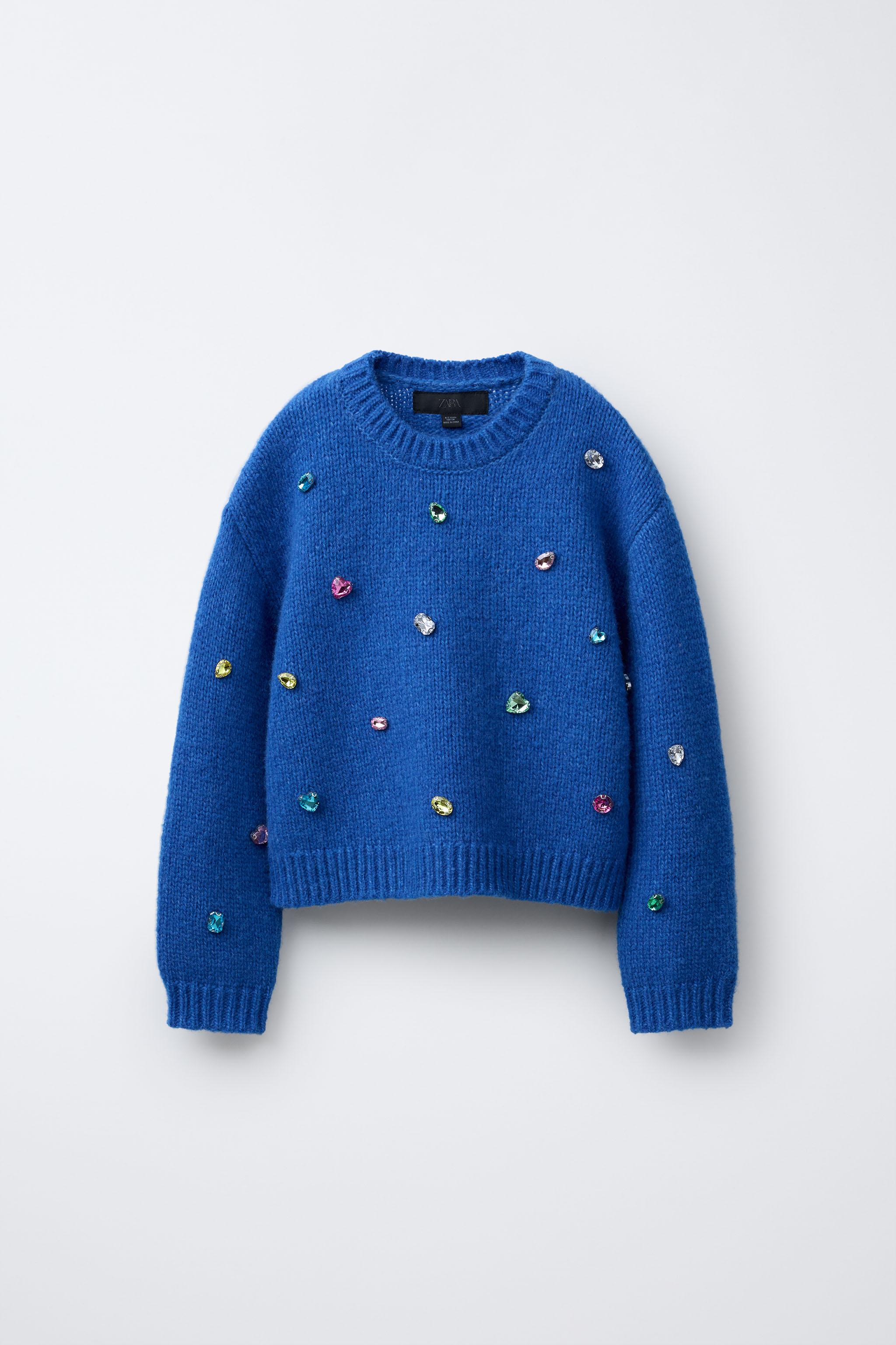 トップス STONE  ds knit blue KNIT JUMPER WITH STONES - Electric blue | ZARA United States