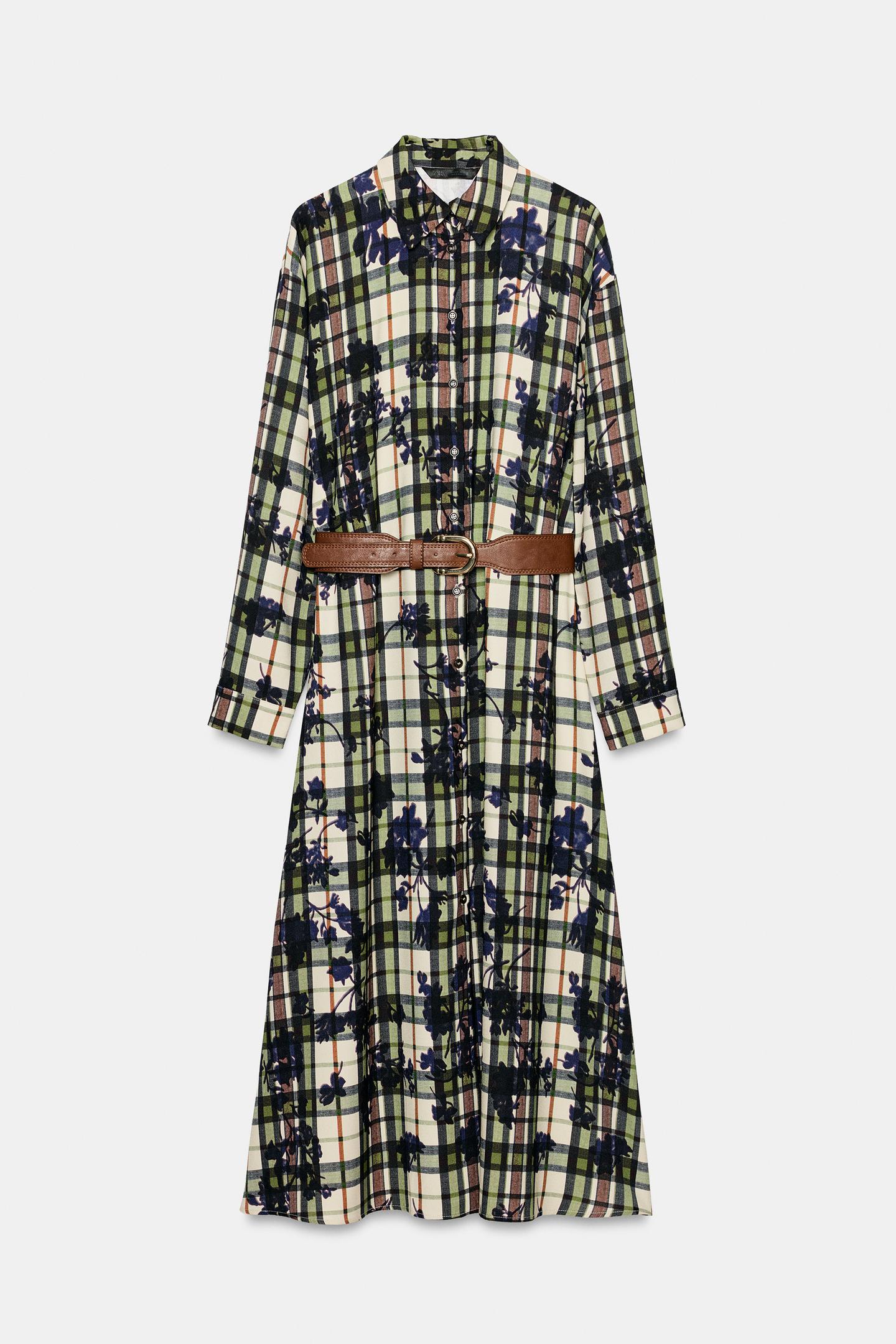 Женское платье Zara Printed MIDI Shirt Dress with Belt, цвет: Разноцветный — фото 7