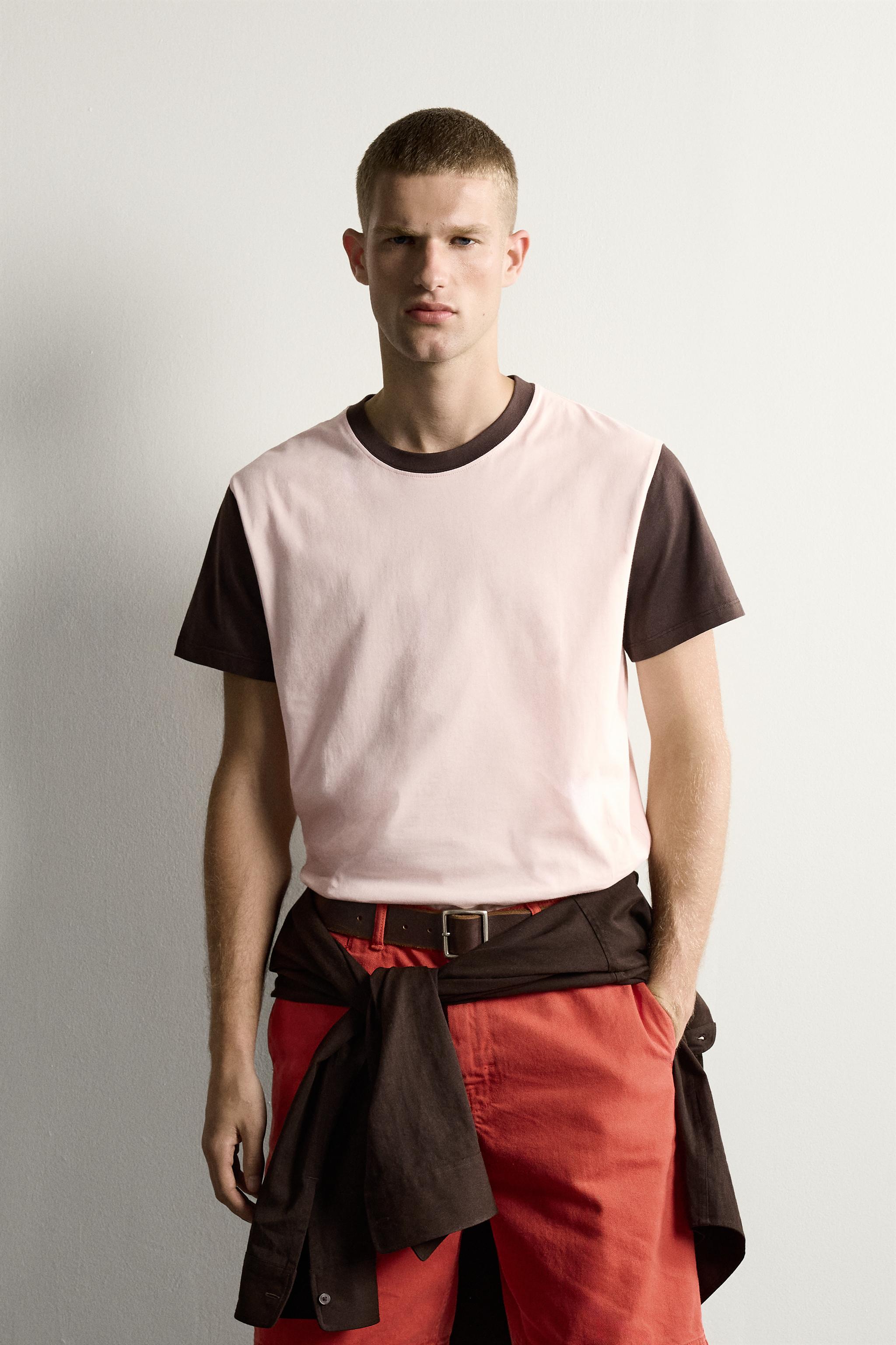 REGULAR FIT COLORBLOCK T-SHIRT — Pale pink