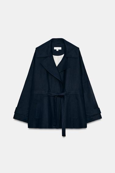 BELTED LINEN BLEND TRENCH COAT - Navy blue by Zara - Image 7