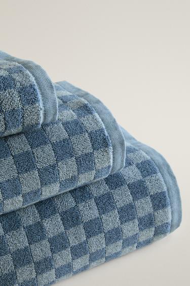 CHEQUERED BATH TOWEL — Blues 2
