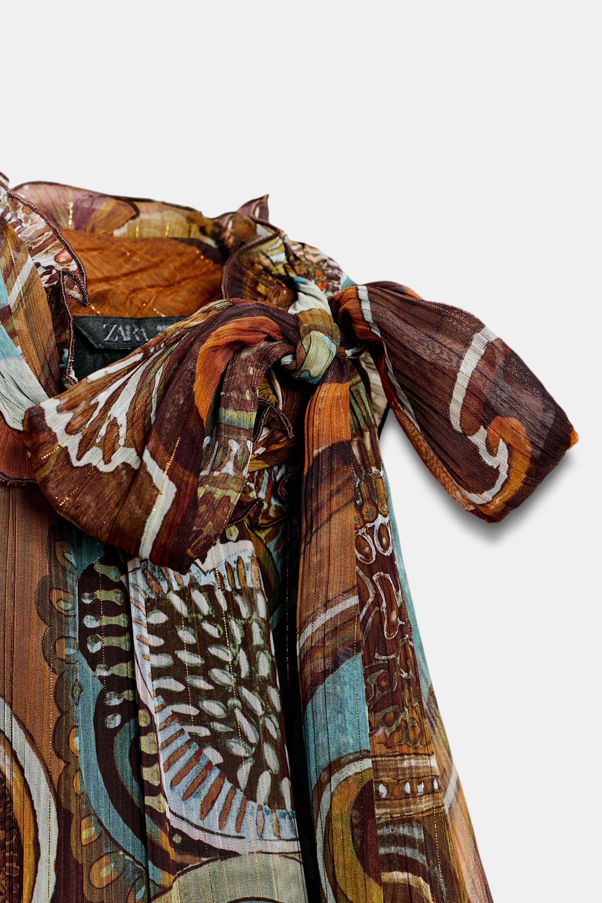 Shop Zara ASYMMETRIC METALLIC THREAD PRINT TOP at Beverly Center