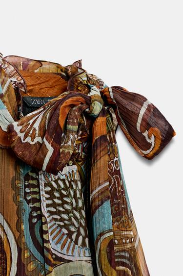 ASYMMETRIC PRINTED TOP WITH METALLIC THREAD - mink brown by Zara - Image 8