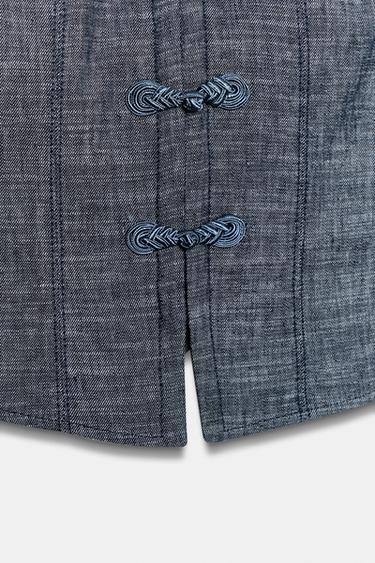 LINEN BLEND CROP TOP WITH FROG FASTENING - Grey by Zara - Image 9