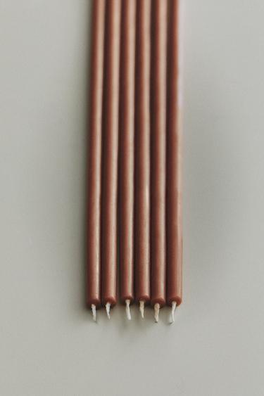 PACK OF THIN TOFFEE-COLOURED DECORATIVE CANDLES (PACK OF 10) - Toffee by Zara