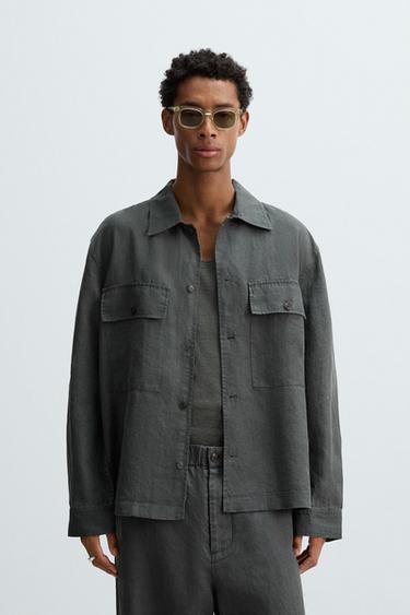 SURCHEMISE COUPE DÉCONTRACTÉE 100 % CHANVRE - Gris anthracite de Zara