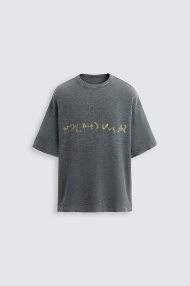 WASHED PRINT KNIT T-SHIRT - Blue / Grey by Zara