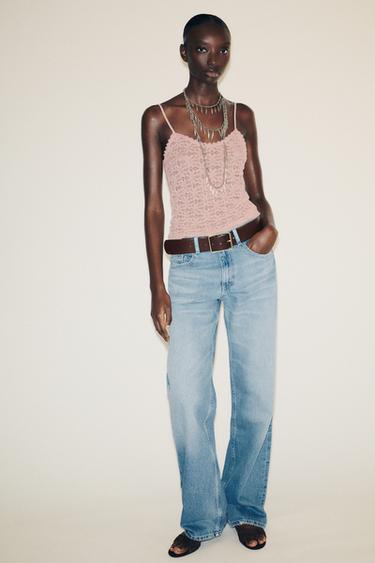 TOP EN DENTELLE À BRETELLES - Rose clair de Zara
