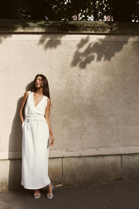 LONG CREPE DRESS White ZARA US SALES STORE