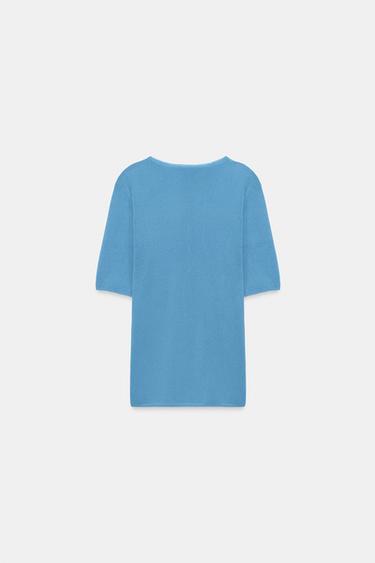 KNIT BUTTON-UP TOP - Light blue by Zara - Image 5