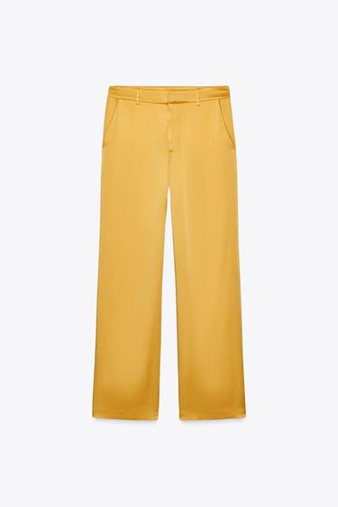 بنطلون بمظهر ساتاني ZW COLLECTION - أصفر الخاص بـ Zara