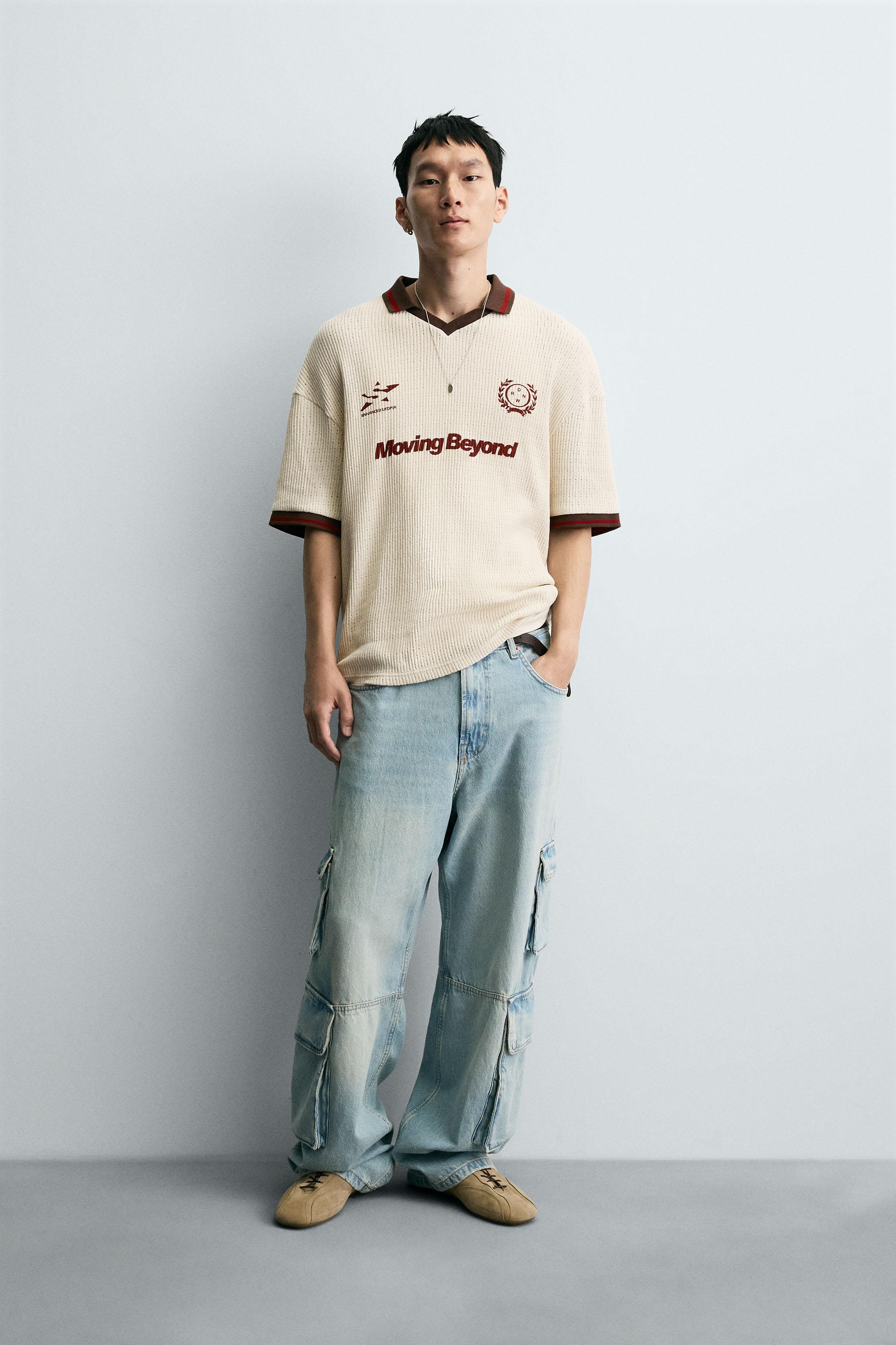 レトロサッカー テクスチャー ポロシャツ - オフホワイト | ZARA