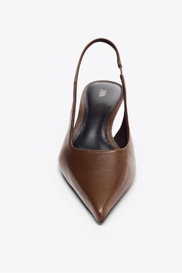 LEATHER KITTEN HEEL SHOES - Brown by Zara - Image 4