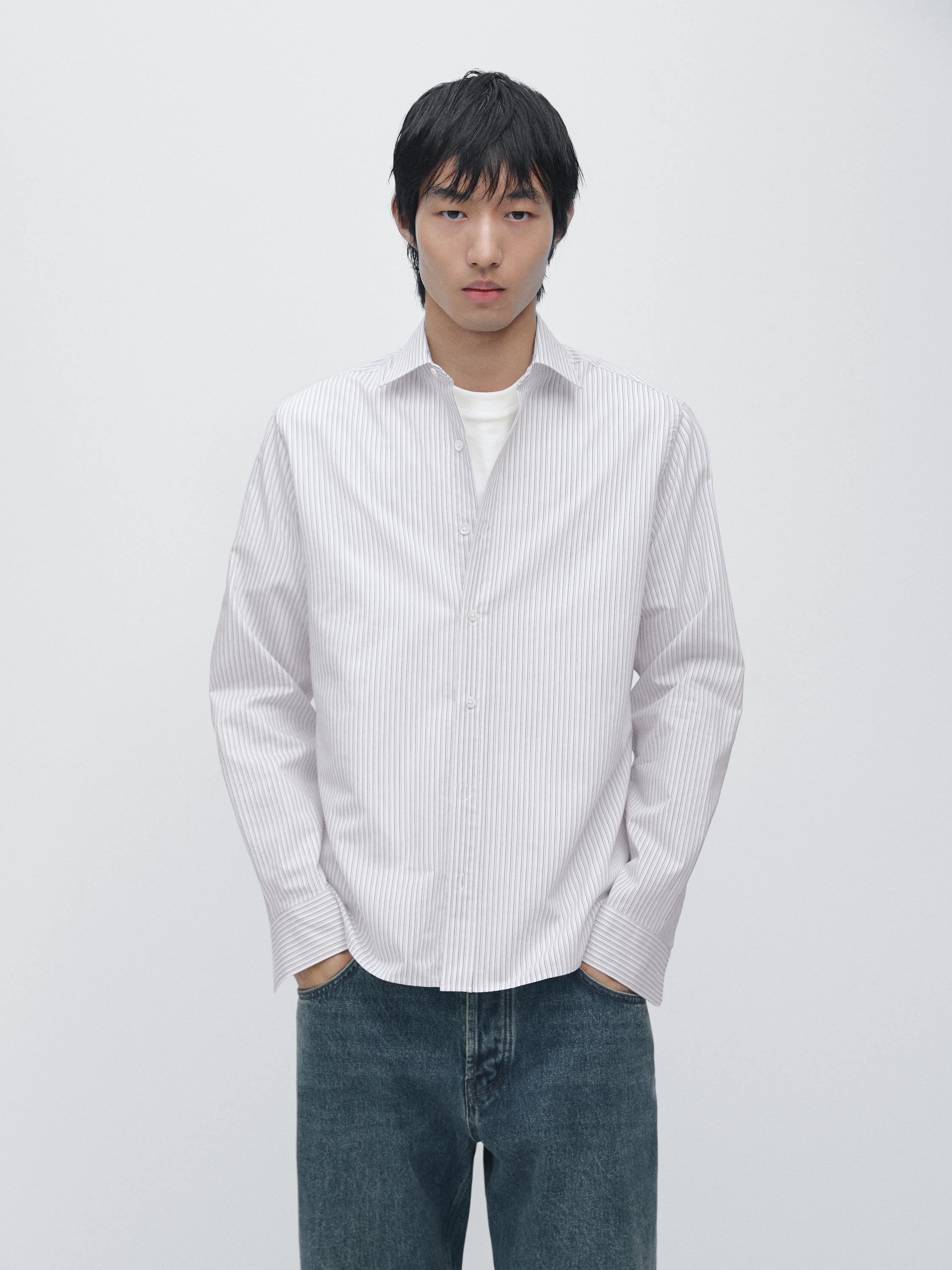 Cotton blend regular fit striped shirt