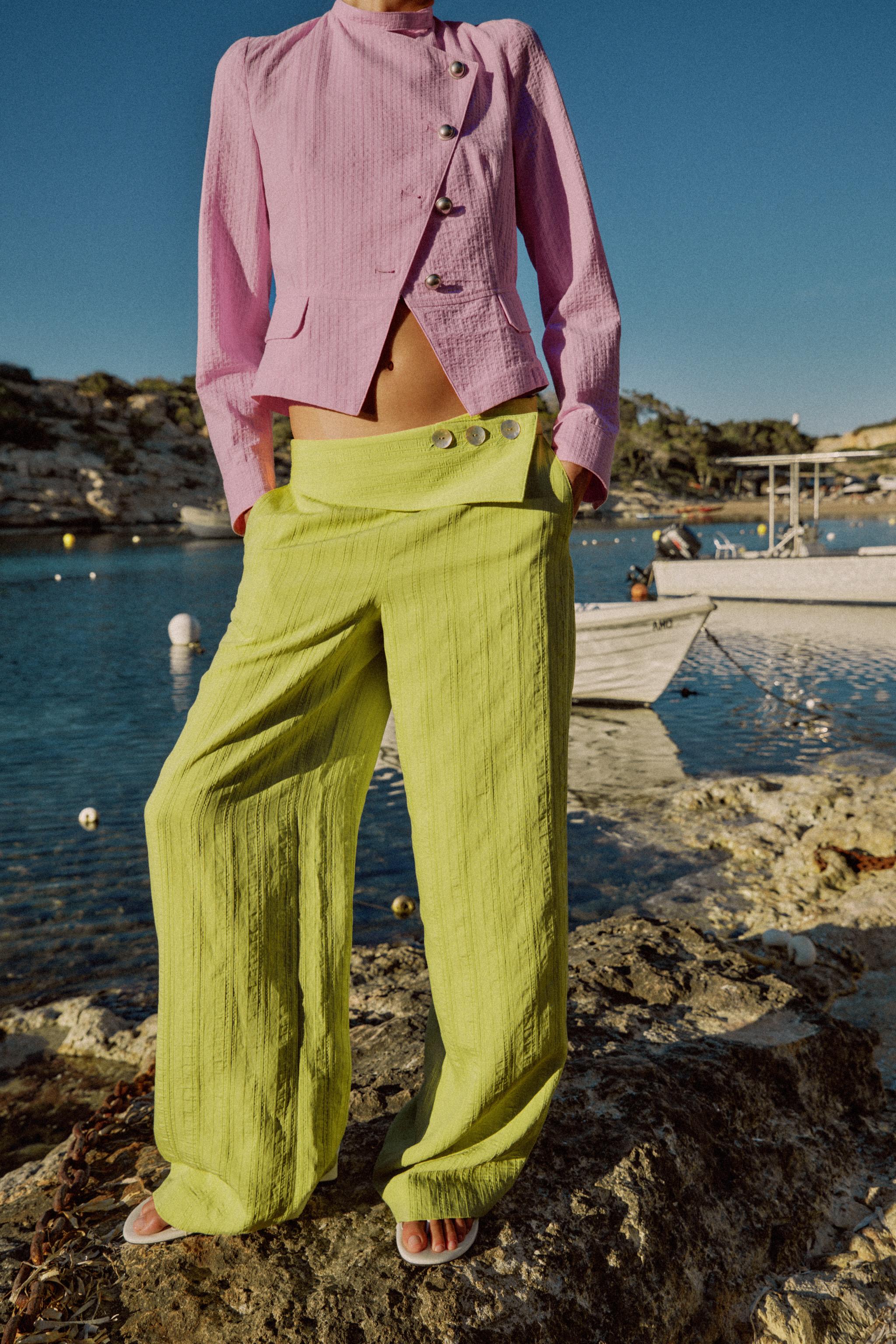 HIGH-WAISTED WIDE LEG PANTS WITH FLAP - Green | ZARA United States