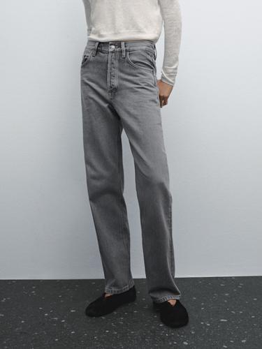 Jeans straight tiro alto mezcla algodón - Gris Antracita de Zara