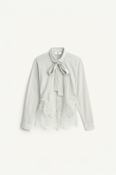 LIMITED EDITION LACE SHIRT WITH TIES - Sea green by Zara