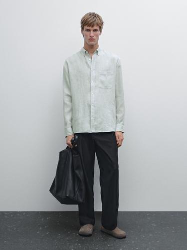 Zara 100% linen regular fit shirt - Turquoise - Image 0