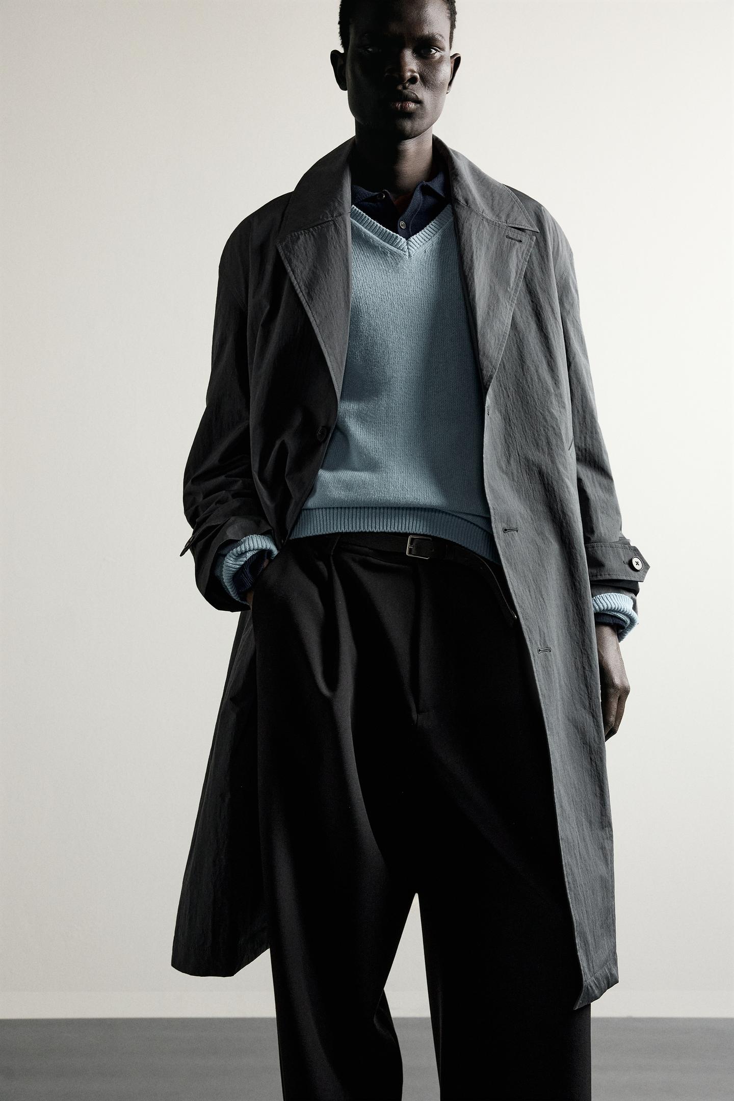 Мужское пальто Zara Relaxed-Fit Technical Trench, цвет: Серый — фото 7