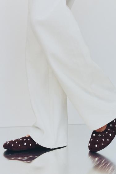 Zara STUDDED BALLET FLATS - Aubergine - Image 0