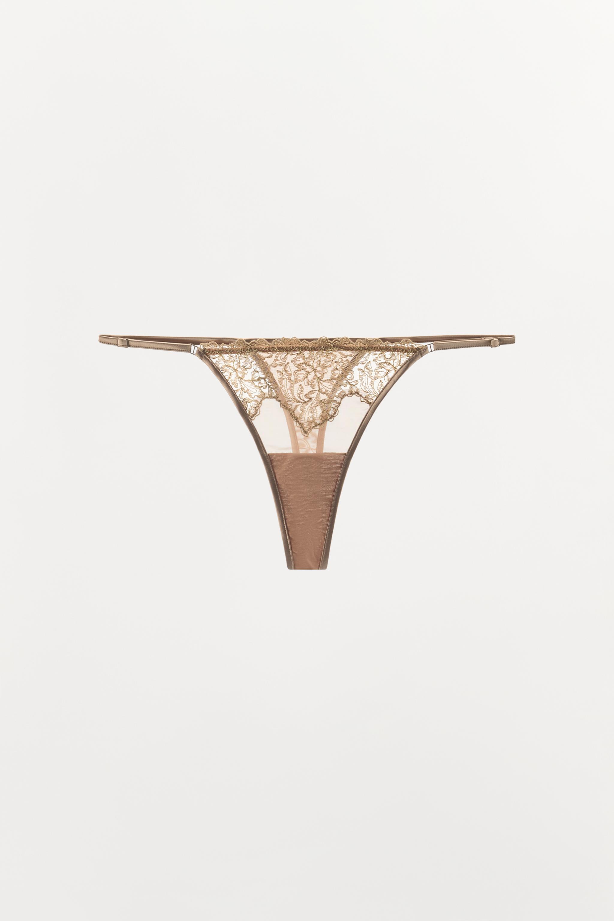 LACE MESH THONG — Beige-pink